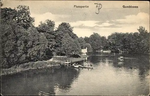 Ak Gussew Gumbinnen Ostpreußen, Fluss, Ruderboote