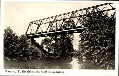 Ak Ruciane Nida Rudczanny Nidden Masuren Ostpreußen, Eisenbahnbrücke, Kanal