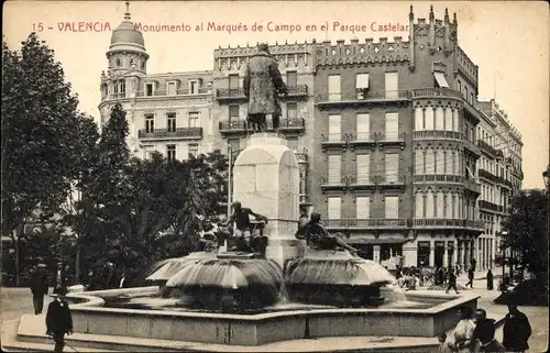 AK Stadt Valencia Spanien, Denkmal für den Marques de Campo, Castelar Park