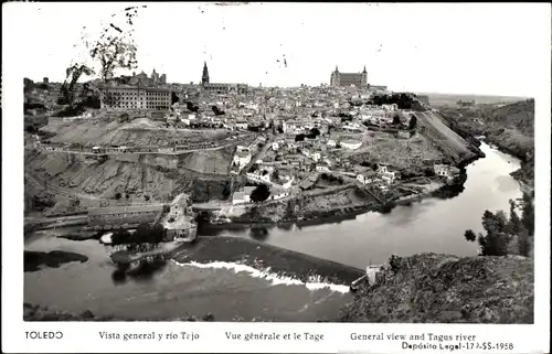 AK Toledo Castilla La Mancha Spanien, Gesamtansicht und Fluss Tejo