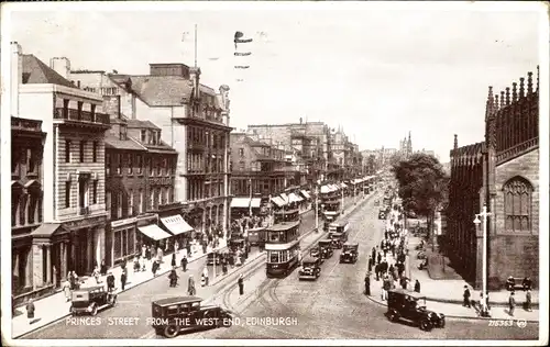 Ak Edinburgh Schottland, Princes Street vom West End