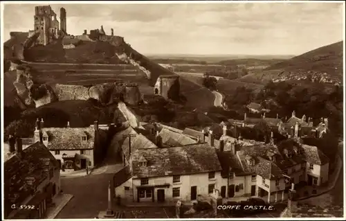 Ak Corfe Castle Dorset England, Panorama