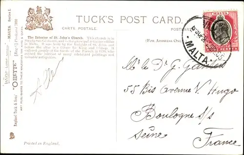 Ak Malta, Innenraum der St. Johns Church