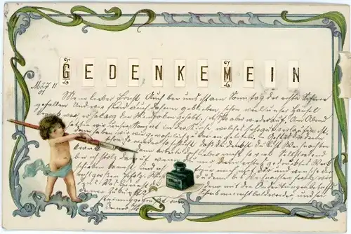 Mechanische Ak Kind, Feder, Tintenfass, Kitsch