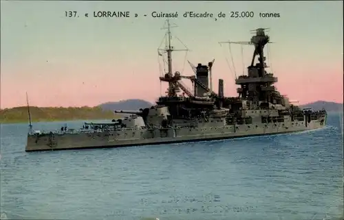 Ak Französisches Kriegsschiff, Lorraine, Cuirassé d'Escadre