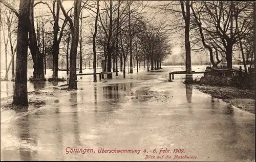 Ak Göttingen in Niedersachsen, Überschwemmte Maschwiese, 4. - 6. Februar 1909