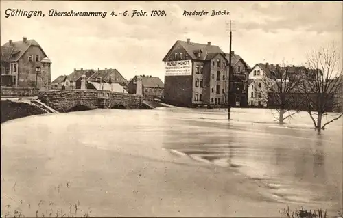 Ak Göttingen in Niedersachsen, Überschwemmung vom 04-06. Februar 1909, Rosdorfer Brücke