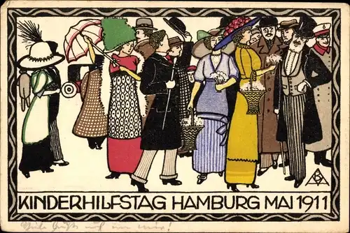 Künstler Ak Hamburg, Kinderhilfstag Mai 1911, Frauen u. Männer, Gruppe, Blumenkörbe