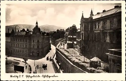 Ak Bielsko Biała Bielitz Biala Oberschlesien, Postgebäude, Schlossgraben