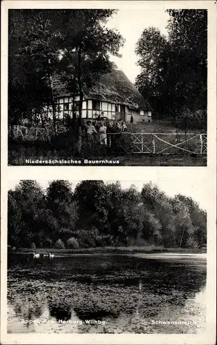 Ak Appel in Niedersachsen, Niedersächsisches Bauernhaus, Schwanenteich