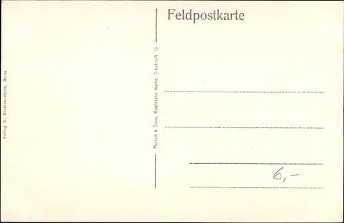 Künstler Ak Blumenschein, Rauchender Soldat in langem Mantel mit Schaufel