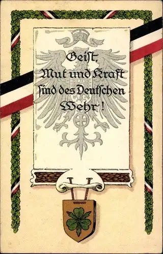 Wappen Passepartout Ak Geist, Mut und Kraft sind des Deutschen Wehr