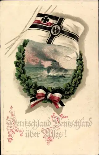 Präge Ak Deutschland Deutschland über alles, Flagge, Kriegsschiff