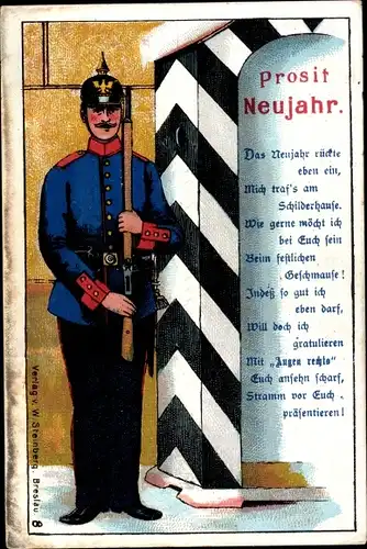 Litho Glückwunsch Neujahr, Soldat Wache haltend, Gewehr, Uniform