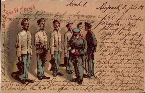 Litho Stiefel Appell, Deutsche Soldaten in Uniformen
