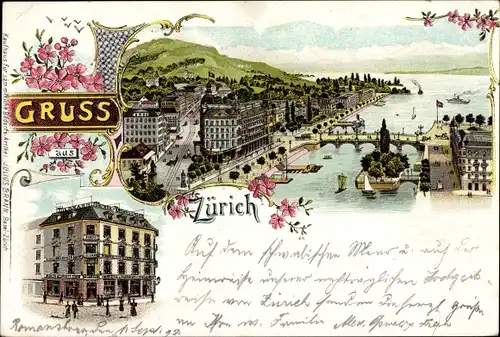 Litho Zürich Stadt Schweiz, Panorama