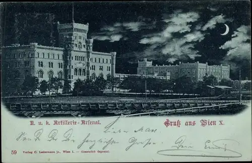 Mondschein Ak Wien 10. Favoriten Österreich, KuK Artillerie-Arsenal