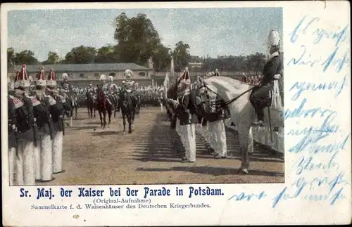 Ak Potsdam, Kaiser Wilhelm II. bei der Parade, Waisenhäuser des Deutschen Kriegerbundes