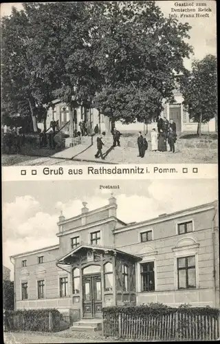 Ak Dębnica Kaszubska Rathsdamnitz Pommern, Gasthaus zum Deutschen Reich, Postamt