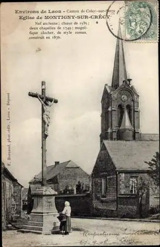 Ak Montigny-sur-Crécy Aisne, Kirche