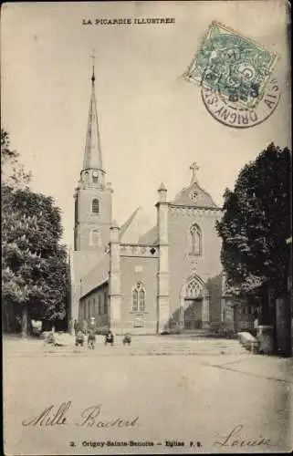 Ak Origny Sainte Benoite Aisne, Die Kirche, Picardie illustriert