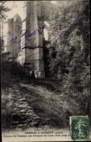 Ak Presles und Thierny Aisne, Ruinen des Chateau des Eveques de Laon
