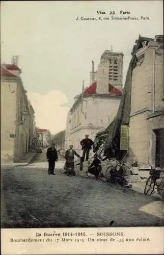 Ak Soissons Aisne, Bombardierung vom 17. März 1915, eine 155-mm-Granate explodierte