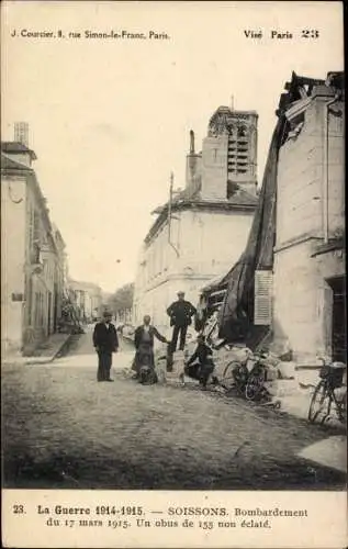 Ak Soissons Aisne, Bombardierung vom 17. März 1915, eine 155-mm-Granate explodierte
