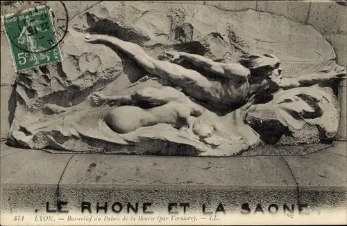 Ak Lyon Rhône, Flachrelief des Palais de la Bourse