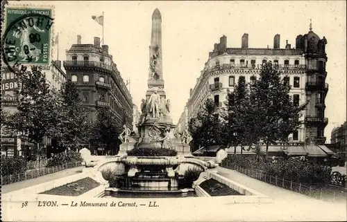 Ak Lyon Rhône, Das Carnot-Denkmal