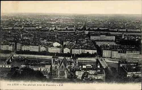 Ak Lyon Rhône, Gesamtansicht von Fourvière aus