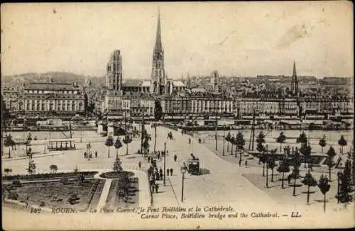 Ak Rouen Seine-Maritime, Place Carnot, Pont Boieldieu, La Cathedral