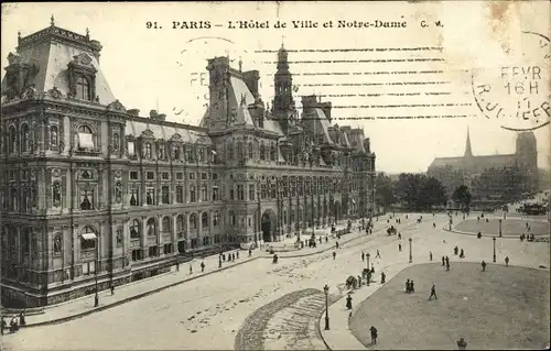 Ak Paris IV., Rathaus und Notre-Dame