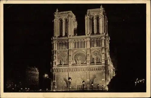 Ak Paris IV., Notre-Dame beleuchtet