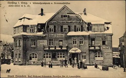 Ak Geising Altenberg Osterzgebirge, Gasthof Stadt Dresden, Winteransicht