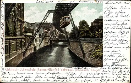 Ak Elberfeld Wuppertal, Elektrische Schwebebahn, Brausenwerth