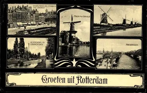 Ak Rotterdam Südholland Niederlande, Molen, Westersingel, Maasbruggen