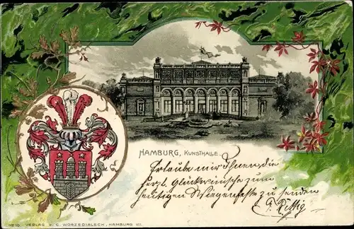 Präge Wappen Passepartout Litho Hamburg, Kunsthalle