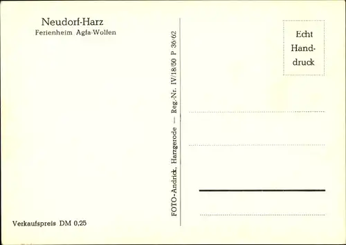 Ak Neudorf Harzgerode am Harz, Ferienheim Agfa-Wolfen