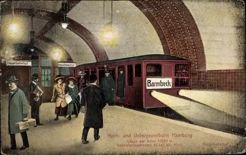 Ak Hamburg Mitte Sankt Georg, Untergrundbahnhof Hauptbahnhof, U-Bahn Richtung Barmbeck