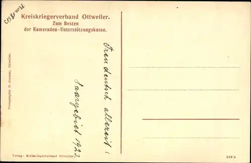 Ak Ottweiler im Saarland, Fürst Blücher, Ansprache an die Bevölkerung Jan. 1814, Kreiskriegerverband