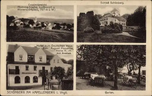 Ak Schönberg am Kapellenberg Bad Brambach im Vogtland, Schloss, Hotel zum Deutschen Haus, Panorama
