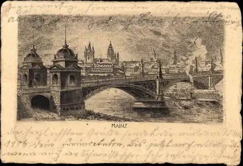 Künstler Ak Schwenzer, G. W., Mainz am Rhein, Brücke, Dampfer