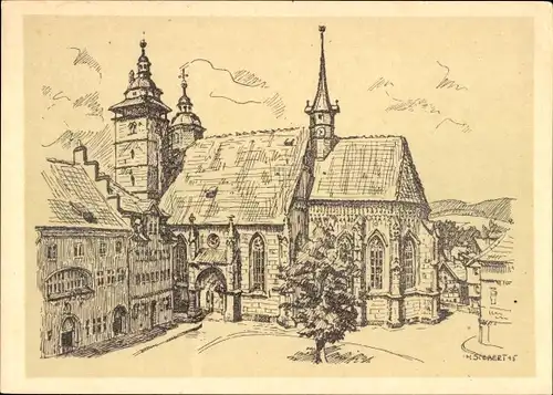 Künstler Ak Schmalkalden im Thüringer Wald, Stadtkirche St. Georg, Rathaus