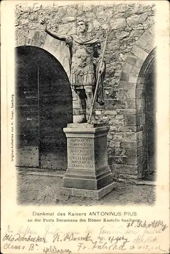 Ak Bad Homburg v.d. Höhe Hessen, Römerkastell Saalburg, Denkmal Antoninus Pius, Porta Decumana