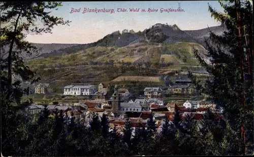 Ak Bad Blankenburg in Thüringen, Panorama, Ruine Greifenstein