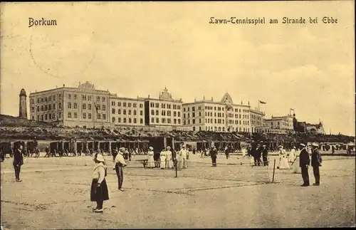 Ak Nordseebad Borkum in Ostfriesland, Lawn-Tennisspiel, Strand, Ebbe