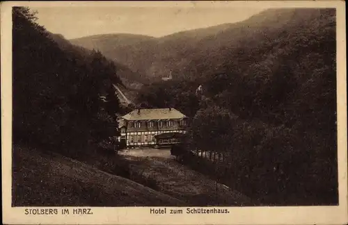 Ak Stolberg Harz, Hotel zum Schützenhaus, Blick ins Tal