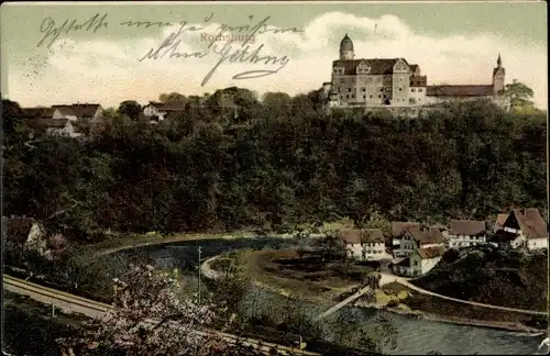 Ak Rochsburg Lunzenau in Sachsen, Blick zum Schloss, Fluss, Häuser