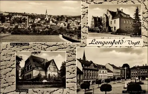 Ak Lengenfeld Vogtland Sachsen, Totale, August Bebel Platz, Bahnhof, Parkhaus
